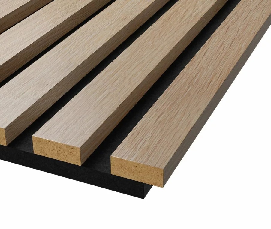 Акустическая панель, черный войлок, 2750х600х19мм, рейки МДФ ясень Тирамису