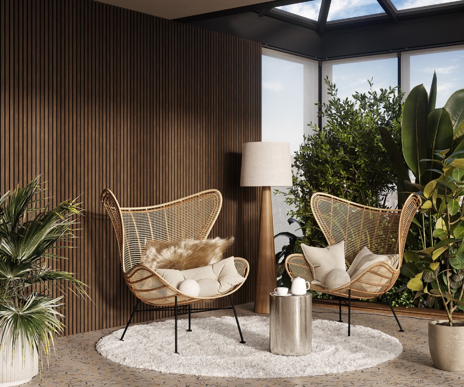 Акустическая панель, черный войлок, 2750х600х21мм, рейки МДФ, шпон дуб маррон коричневый