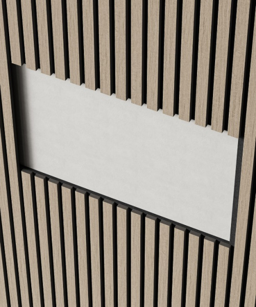 Акустическая панель, черный войлок, 2750х600х21мм, рейки МДФ, шпон дуб латте бежевый